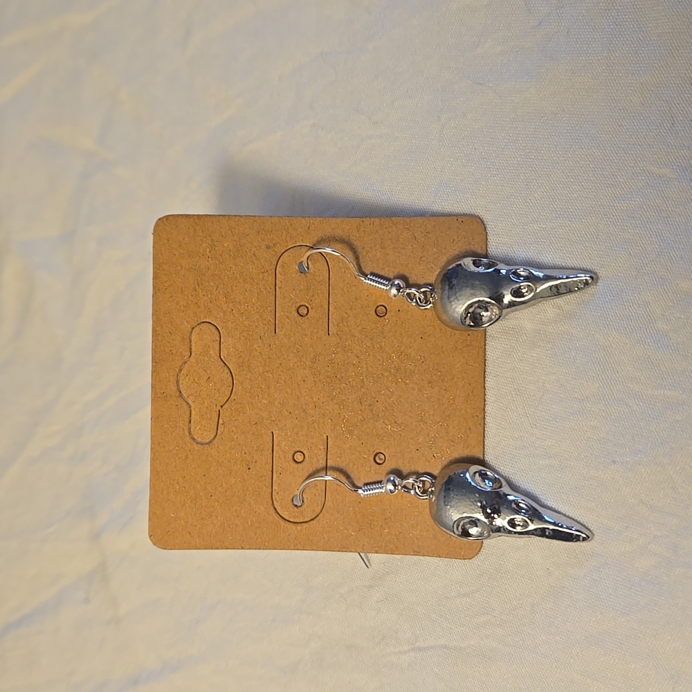 NWT Silver Raven Skull Earrings